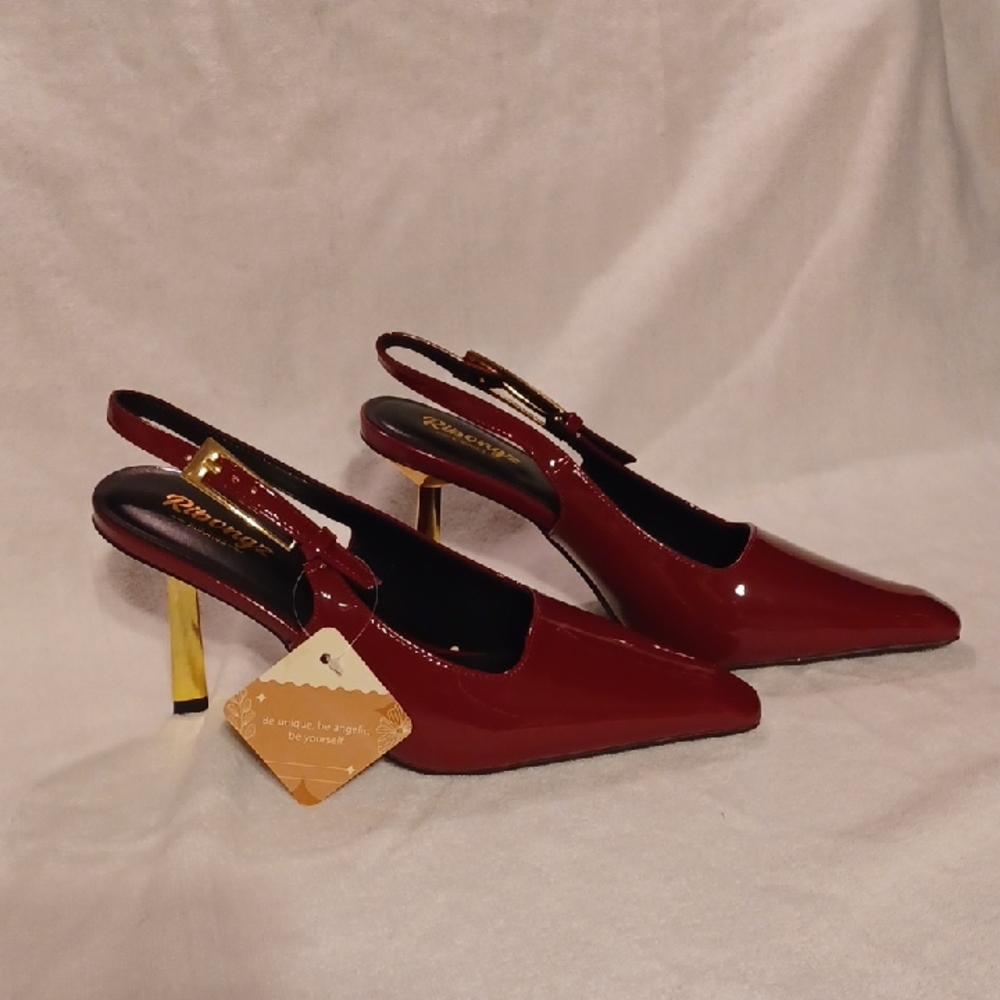 Elegant Burgundy Slingback Heels Ribongz Size 8.5